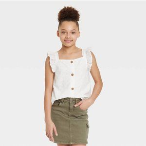 Girls' Printed Sleeveless Woven Top -Cat & Jack White Size XXL(18) New With Tags